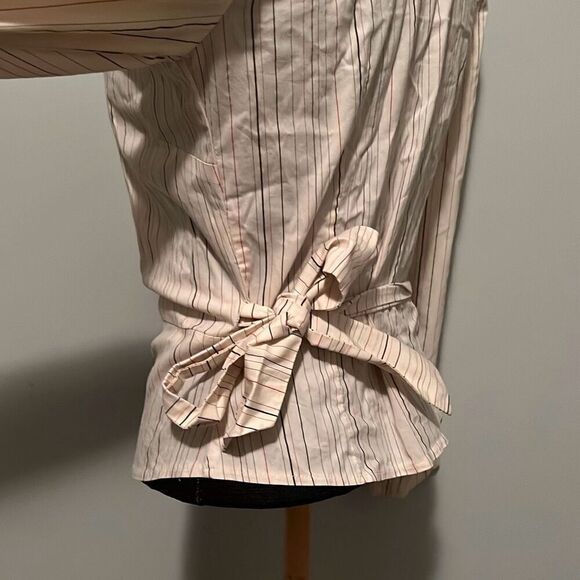 LOB Collection Women's Cream Long Sleeve Striped Wrap Blouse Size Medium - Picture 7 of 10